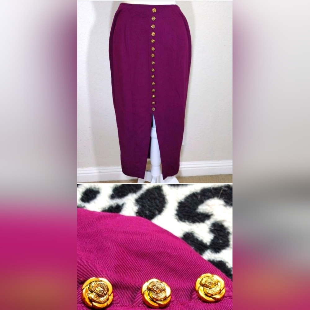 La Bella 90s Gold Rose Button Accent Skirt Burgundy